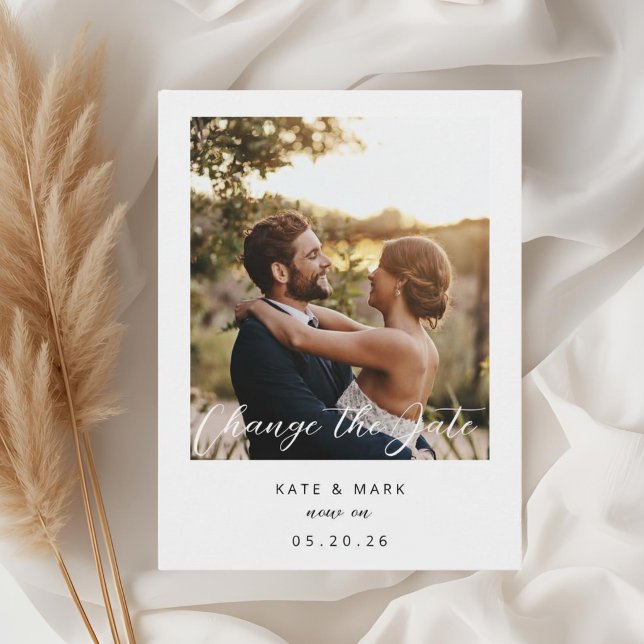 Modern Frame Photo Wedding Change the Date Postcard (Creator Uploaded)