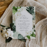 modern frame tropical palm leaves floral wedding invitation<br><div class="desc">tropical greenery geometric frame white floral design. The text and colours can be personalized to match your wedding theme.</div>