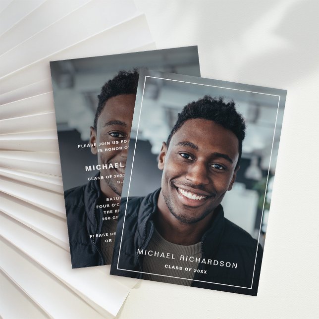Modern Frame | Vertical Two Photo Graduation Party Invitation (Creator Uploaded)