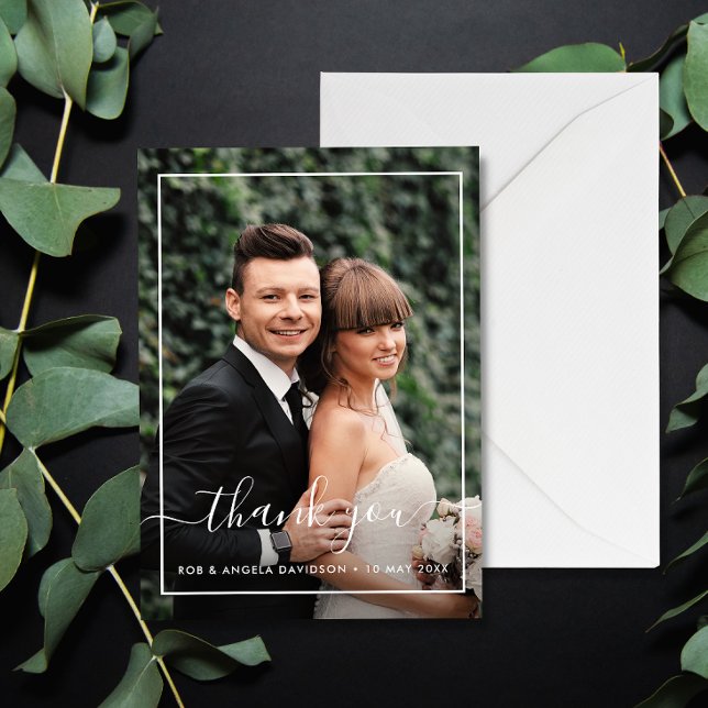 modern frame wedding photo thank you card (Creator Uploaded)