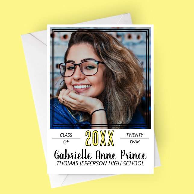 Modern Framed Graduation Photo Announcement (Modern Double Framed Photo Graduation Announcement Card)