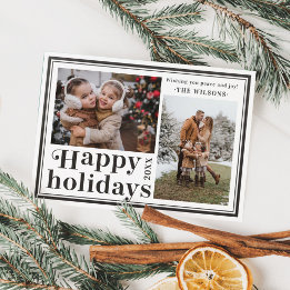 Modern Framed Happy Holidays Two Photo