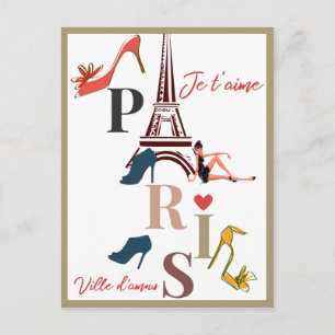 Modern France Paris je t'aime  Eiffel Tower Travel Postcard