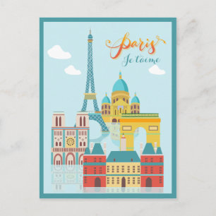 Modern France Paris je t'aime  Eiffel Tower Travel Postcard
