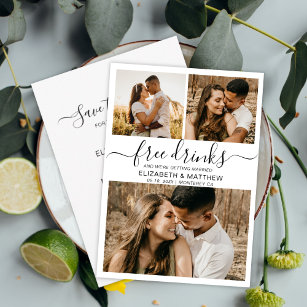 Modern Free Drinks Script Photo Collage Wedding Save The Date