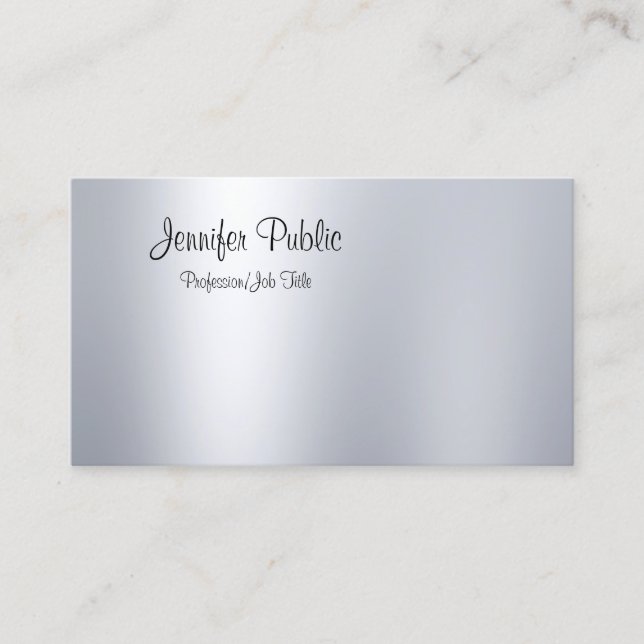 Modern Freehand Script Silver Look Minimalistic Business Card (Front)