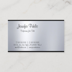 Modern Freehand Script Silver Look Simple Plain Business Card