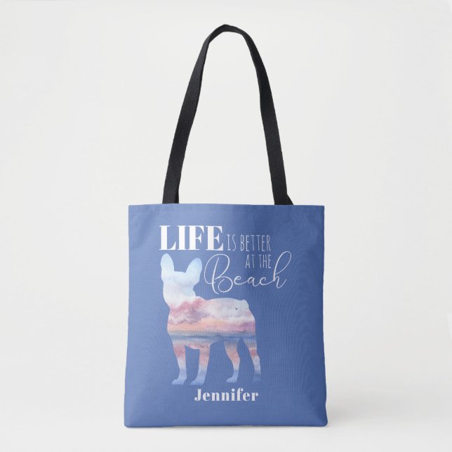Modern French Bulldog Beach Theme Tote (Front)