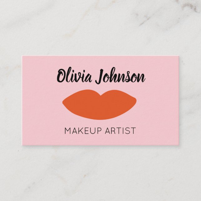 Modern French Chic Red Lips Beautician Minimal Business Card (Front)