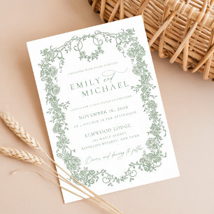Modern French Victorian Sage Green Wedding Photo Invitation