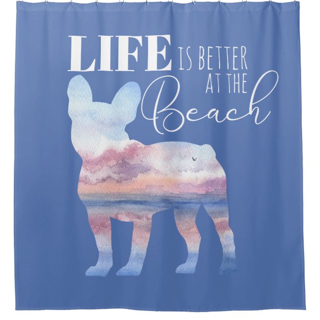 Modern Frenchie Beach Scene Pink and Blue (Front)