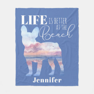 Modern Frenchie Custom Blue and Pink Fleece Blanket