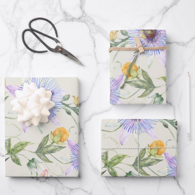 Modern Fresh Leafy Lilac Floral Pattern Wrapping Paper Sheet (Front)