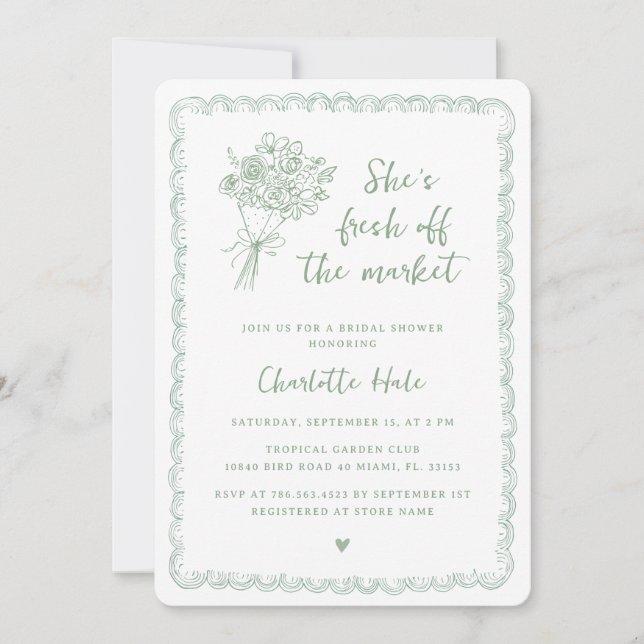 Modern Fresh off the Market Bridal Shower Farmers Invitation (Front)