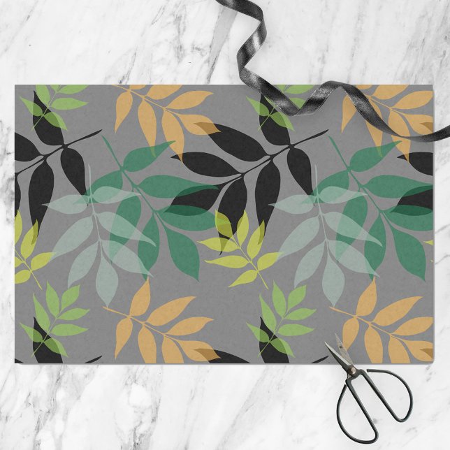 Modern Fresh Overlapping Leaves on Muted Grey Tissue Paper (Creator Uploaded)