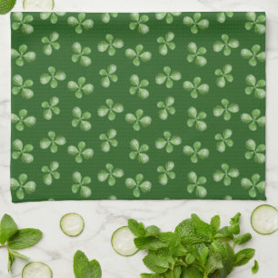 Modern Friendly Green Succulent Leaves on Green Kitchen Towel