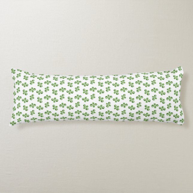 Modern Friendly Green Succulent Leaves on White Body Pillow (Front)