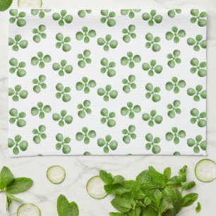 Modern Friendly Green Succulent Leaves on White Kitchen Towel