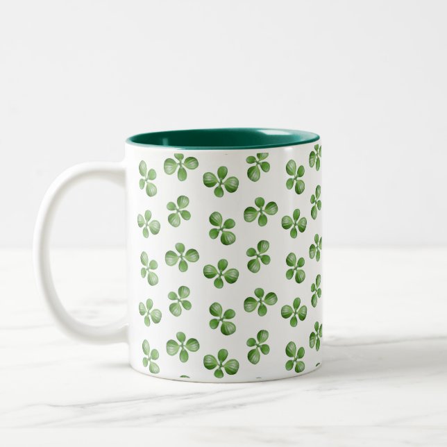 Modern Friendly Green Succulent Leaves on White Two-Tone Coffee Mug (Left)