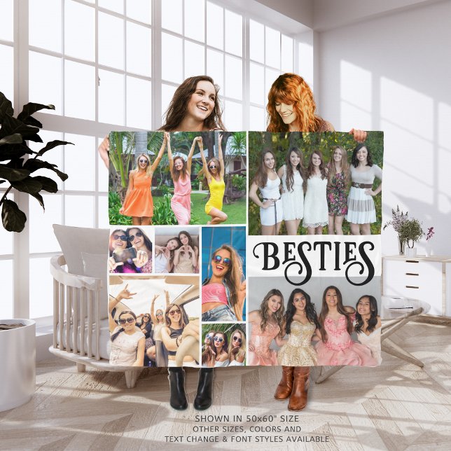 Modern Friends Custom 8 Photo Collage Your Colour Fleece Blanket (Creator Uploaded)