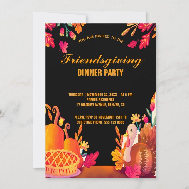 Modern  Friendsgivin Dinner With Party Invitation (Front)