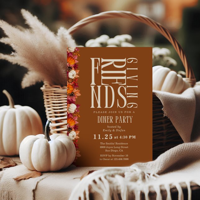 Modern Friendsgiving Dinner Floral Invitation (Creator Uploaded)