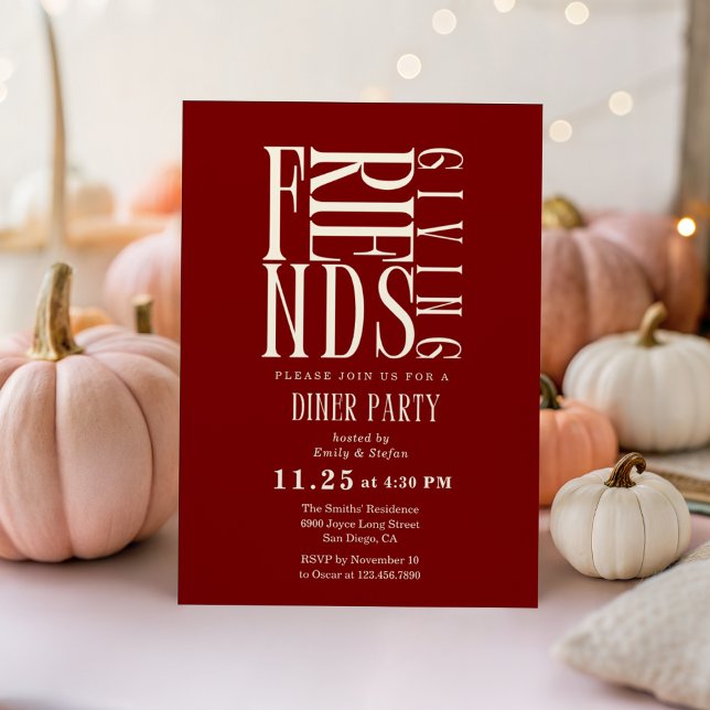 Modern Friendsgiving elegant red Invitation (Creator Uploaded)