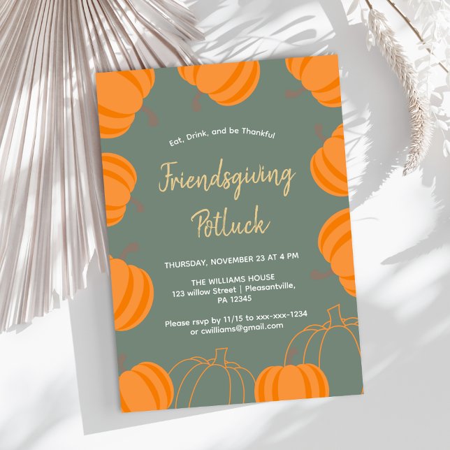 Modern Friendsgiving Potluck Pumpkin Sage Invitation (Creator Uploaded)