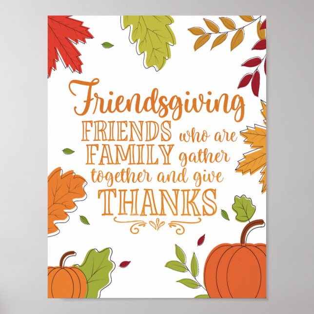 Modern Friendsgiving Quote with Colorful Border Poster (Front)