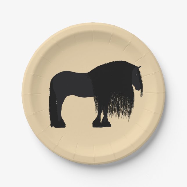 Modern Friesian Horse Illustration Beige Paper Plate (Front)