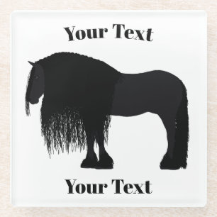 Modern Friesian Horse Illustration   Glass Coaster