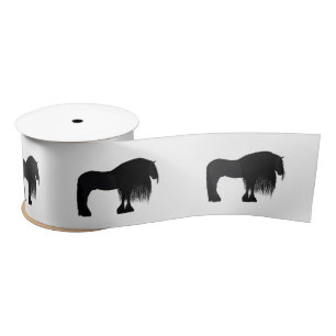 Modern Friesian Horse Illustration Satin Ribbon