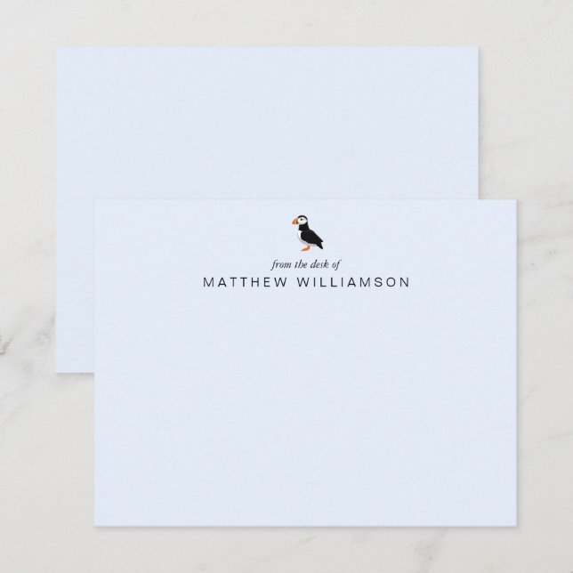 Modern From The Desk of Puffin Bird  Note Card (Front/Back)