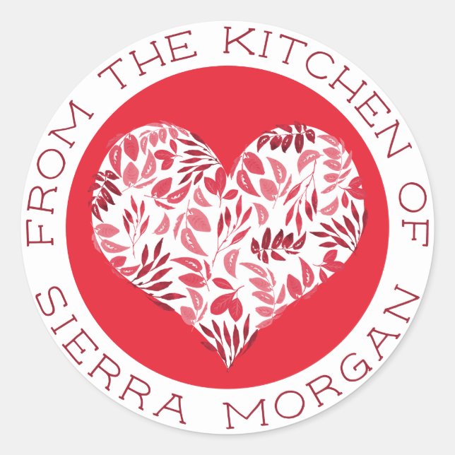 Modern From The Kitchen Of Botanical Heart Treats Classic Round Sticker (Front)