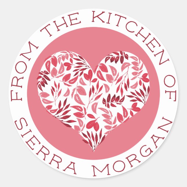 Modern From The Kitchen Of Botanical Heart Treats Classic Round Sticker (Front)