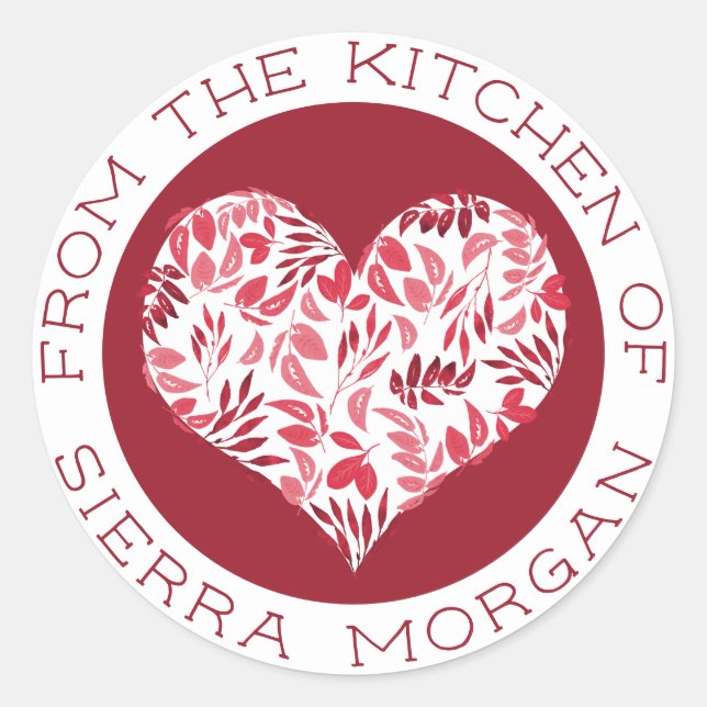Modern From The Kitchen Of Botanical Heart Treats Classic Round Sticker (Front)