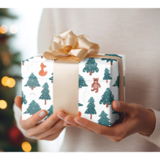 Modern Frosty Peaks & Woodland Creatures Wrapping Paper