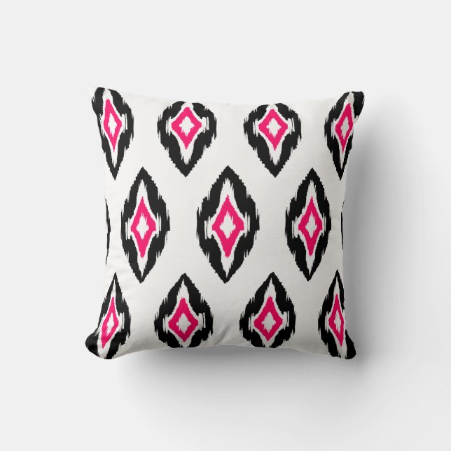 Modern fuchsia black white Ikat Tribal Pattern 1b Throw Pillow (Front)
