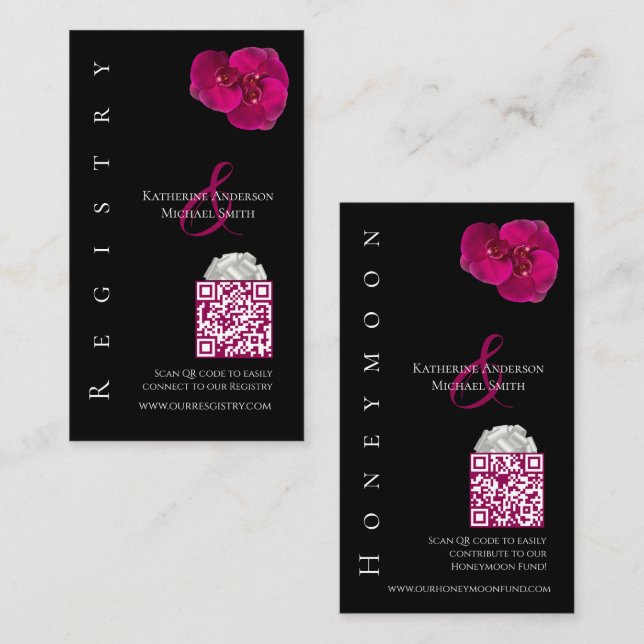 Modern Fuchsia Orchids--Wedding Registry- Business Card (Front/Back)