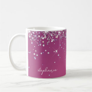 Modern Fuchsia Pink Glitter Custom Coffee Mug