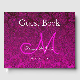 Modern Fuchsia Pink White Elegant Wedding Monogram Guest Book