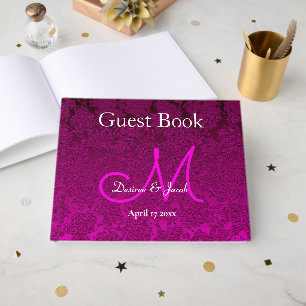 Modern Fuchsia Pink White Elegant Wedding Monogram Guest Book