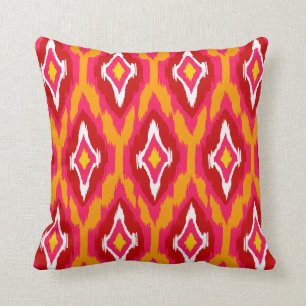 Modern fuchsia pumpkin red Ikat Tribal Pattern 1a Throw Pillow