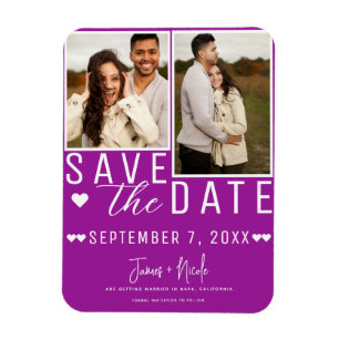 Modern Fuchsia Save the Date 2 Photo Wedding Magnet