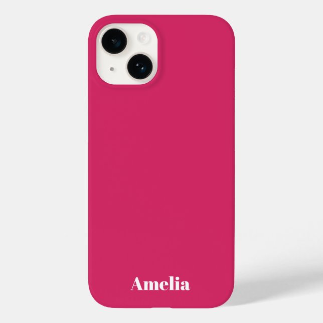 Modern fuchsia white script Personalized Name  Case-Mate iPhone Case (Back)