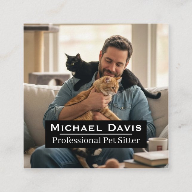 Modern Full Photo Pet Sitter Square Business Card  (Front)