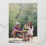 Modern Full Photo Typewriter Text Overlay Gold Foil Holiday Card<br><div class="desc">Cute Minimalist Script Typewriter Text Full Photo Gold Foil Holiday Card</div>