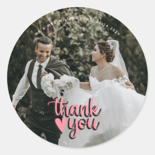 Modern Full Wedding Photograph Thank You Classic Round Sticker