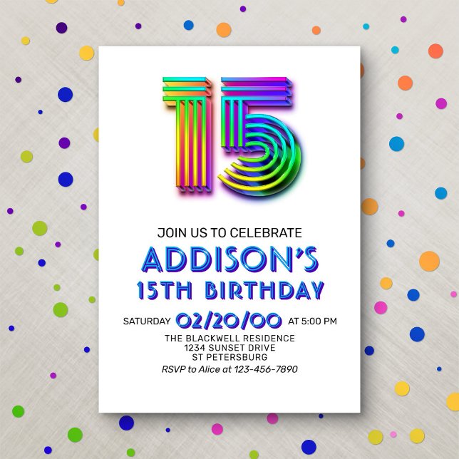 Modern Fun 15th Birthday Invitation (Creator Uploaded)