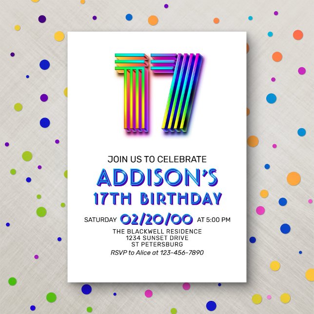 Modern Fun 17th Birthday Invitation (Creator Uploaded)